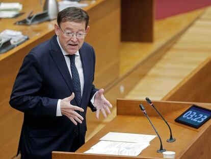 El presidente de la Generalitat, Ximo Puig, durante su intervención en la Sesión de control de las Cortes Valencianas.