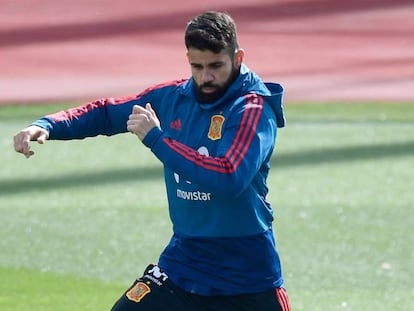 Diego Costa, en el entrenamiento de la selección en Las Rozas.