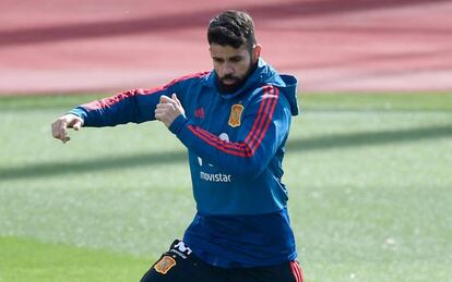 Diego Costa, en el entrenamiento de la selección en Las Rozas.