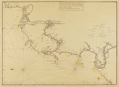 Plano de 1729 de la zona en la que se hundió el galeón español.