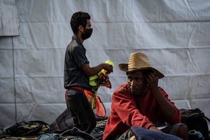 Cuban migrants during their stay at the "Casa del peregrino" shelter in Mexico City.