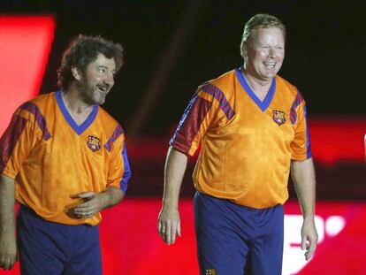 Bakero, Koeman y Zubizarreta, en el acto de presentación.