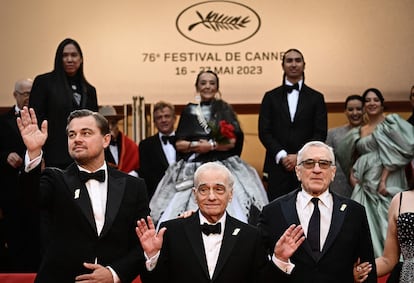 Leonardo Dicaprio, Martin Scorsese y Robert de Niro, en la sesión de gala del sábado por la noche de 'Killers of the Flower Moon'.