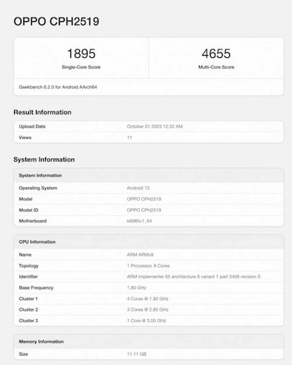 Oppo Find N3 Flip Geekbench