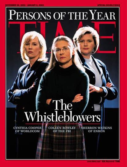 Las Whistleblowers, representadas por Cynthia Cooper, WorldCom; Coleen Rowley, FBI y Sherron Watkins, Enron.