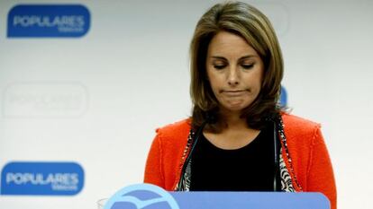 La presidenta del PP del País Vasco, Arantza Quiroga, el día que comunicó su dimisión.