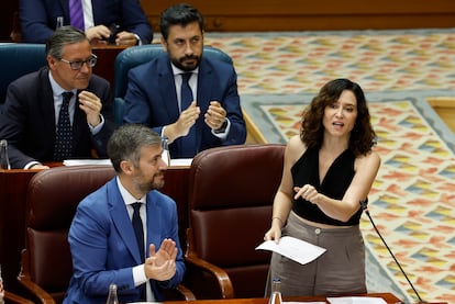 La presidenta de la Comunidad de Madrid, Isabel Díaz Ayuso, este jueves en la Asamblea.