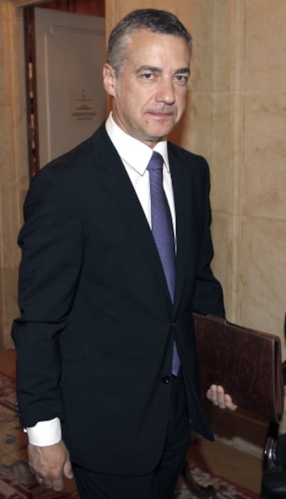 Íñigo Urkullu, antes de su intervención hoy en un desayuno informativo.