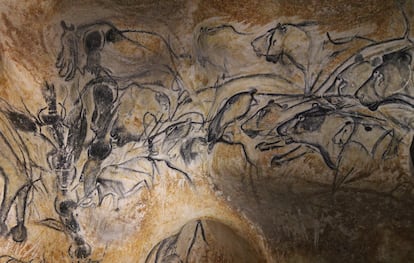 Pannello raffigurante leoni, risalente a circa 30.000 anni fa, nella grotta Chauvet.