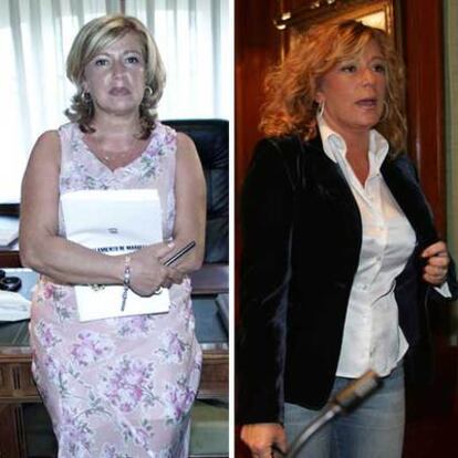 Marisol Yagüe, a la izquierda, en agosto de 2003. A la derecha, la ex alcaldesa de Marbella en marzo de 2006.