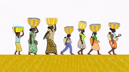 Aquella mañana, como el resto de mañanas, nos juntamos con las otras mujeres y niñas para ir a buscar agua, porque somos nosotras quienes hacemos ese trabajo en la aldea. Por ello, muchas, a diferencia de los chicos, no podemos ir a la escuela, ni estudiar o trabajar.