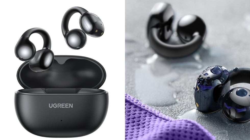 Auriculares inalámbricos con diseño abierto en la oreja.