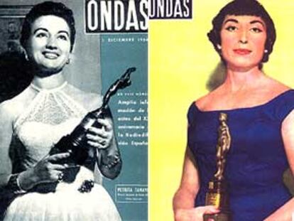 Portadas de la revista <i>Ondas</i><b>, de 1954 y de 1957, con las fotografías de Petrita Tamayo y Juana Ginzo.</b>