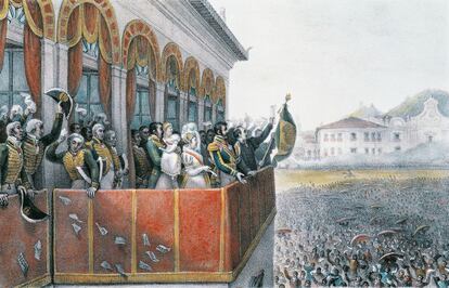 Pedro I es aclamado como el primer emperador constitucional de Brasil, el 12 de octubre de 1822, al final de la Guerra de Independencia.
