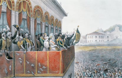 Pedro I es aclamado como el primer emperador constitucional de Brasil, el 12 de octubre de 1822, al final de la Guerra de Independencia.