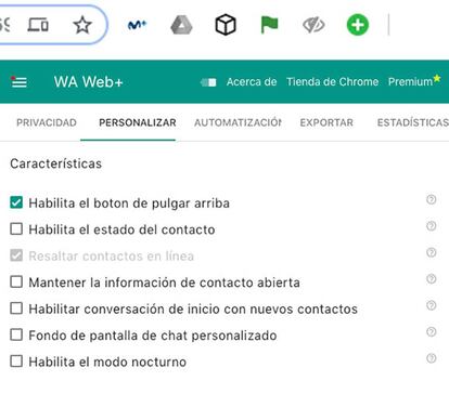 Configurar botón de like en WhatsApp Web.