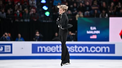 Ilia Malinin, durante los ejercicios en el Mundial de Montreal.