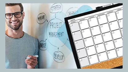 Organiza tus tareas con la pizarra, la zona de notas, el área de corcho y los imanes de este planificador mensual.