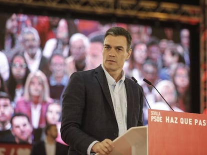 Pedro Sánchez, en un acto de la precampaña electoral del PSOE.