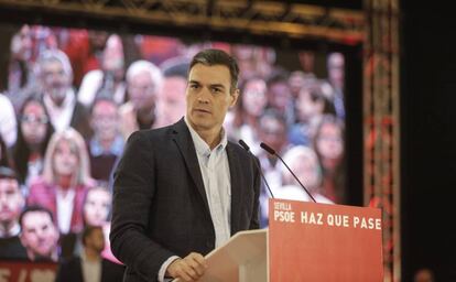 Pedro Sánchez, en un acto de la precampaña electoral del PSOE.