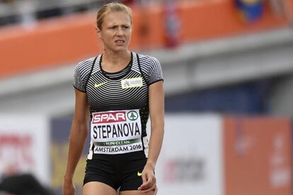 Yuliya Stepanova durante los Europeos de Ámsterdam.