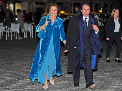 José Maria Aznar y Ana Botella llegan al Teatro Real para celebrar su cumpleaños, el pasado 25 de febrero, en Madrid.