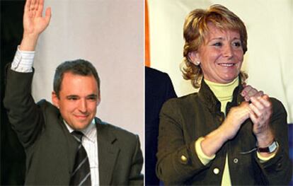 Rafael Simancas y Esperanza Aguirre, durante el inicio de sus respectivas campañas.