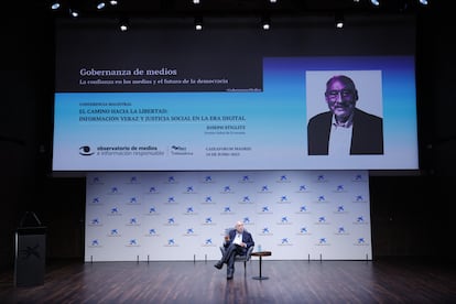 Joseph Stiglitz, este martes en el CaixaForum de Madrid. 