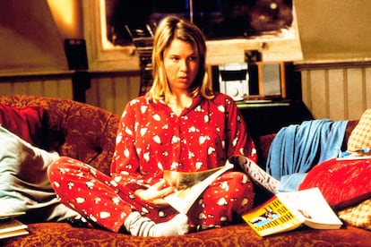 Bridget Jones, in her now legendary Christmas pajamas.