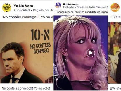 Imágenes con anuncios pagados en páginas falsas de Facebook a favor del PP.