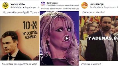 Imágenes con anuncios pagados en páginas falsas de Facebook a favor del PP.