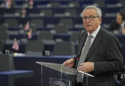 El presidente de la Comisión, Jean-Claude Juncker, en el Parlamento Europeo hoy.