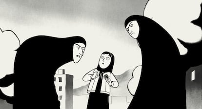 An image from the film version of 'Persepolis', by Marjane Satrapi and Vincent Paronnaud. 