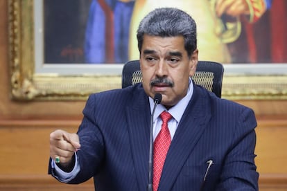 El presidente de Venezuela, Nicolás Maduro, durante una rueda de prensa en el Palacio de Miraflores en Caracas (Venezuela).