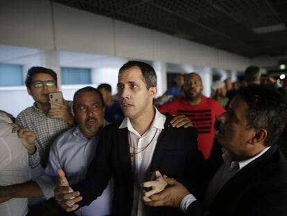 Juan Guaidó, a su llegada el aeropuerto de Caracas, el 11 de febrero de 2020.