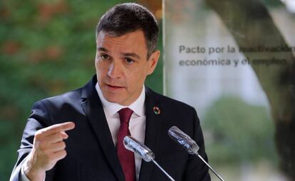 El presidente del Gobierno, Pedro Sánchez durante la rueda de prensa tras la firma del