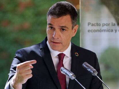 El presidente del Gobierno, Pedro Sánchez durante la rueda de prensa tras la firma del