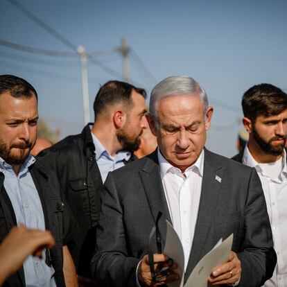 Benjamín  Netanyahu, en julio en el puesto militar de Salem, entre Israel y Cisjordania.