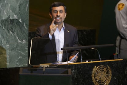 El presidente de Irán, Mahmud Ahmadineyad, durante la Asmblea General de la ONU.