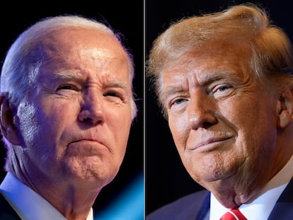 This combo image shows President Joe Biden, left, Jan. 5, 2024 and Republican presidential candidate former President Donald Trump, right, Jan. 19, 2024.