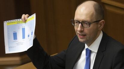 El presidente ucranio, Arseny Yatseniuk, en el Parlamento de Kiev. 