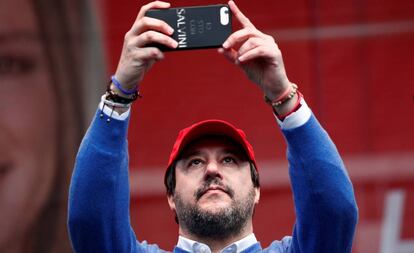 El líder de la liga, Matteo Salvini, este sábado en Maranello.