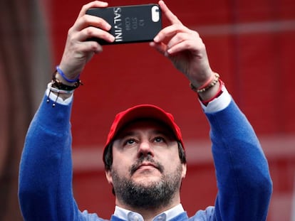 El líder de la liga, Matteo Salvini, este sábado en Maranello.