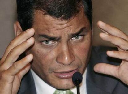 Rafael Correa, durante una conferencia de prensa el pasado lunes en Guayaquil.