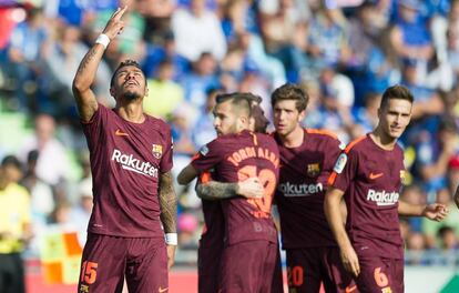 Paulinho celebra su gol al Getafe.