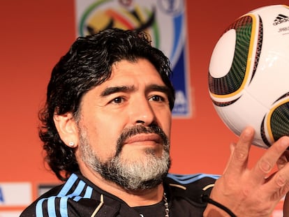 Diego Armando Maradona, durante una conferencia de prensa en el Mundial de Sudáfrica 2010.