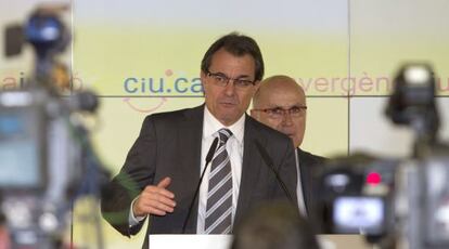 Artur Mas, líder de Ciu, durante su comparecencia esta tarde en la sede de Unió.