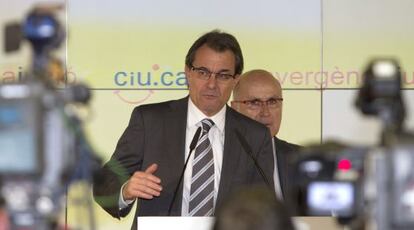 Artur Mas, l&iacute;der de Ciu, durante su comparecencia esta tarde en la sede de Uni&oacute;.