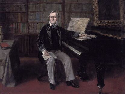 Richard Wagner, al piano en un óleo de Rudolf Eichstaedt pintado en 1850.