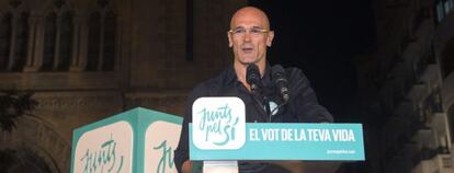 El candidato de Junts Pel Si por Barcelona, Raül Romeva i Rueda, durante un acto electoral en Lleida.